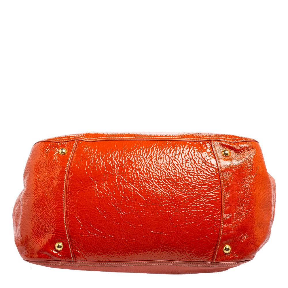 Red Prada Orange Patent Leather Large Shopping Tote
