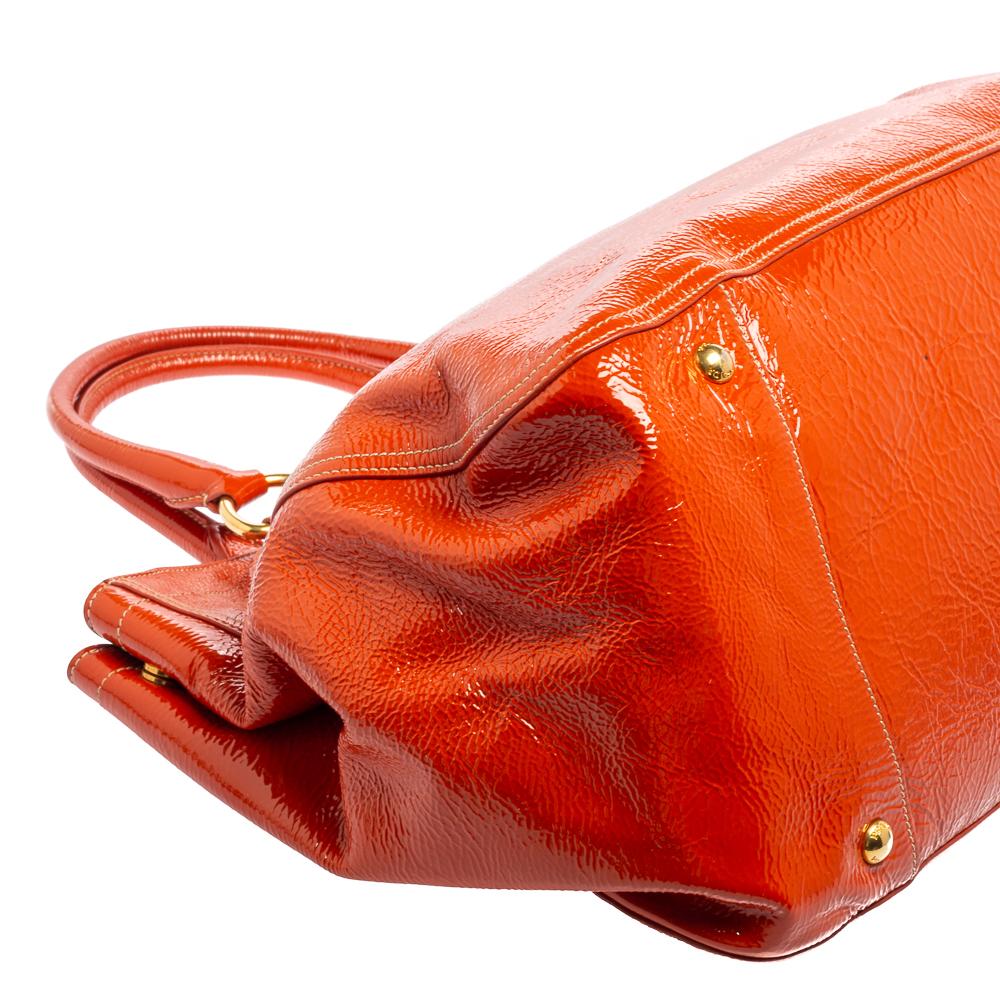 Women's Prada Orange Patent Leather Large Shopping Tote