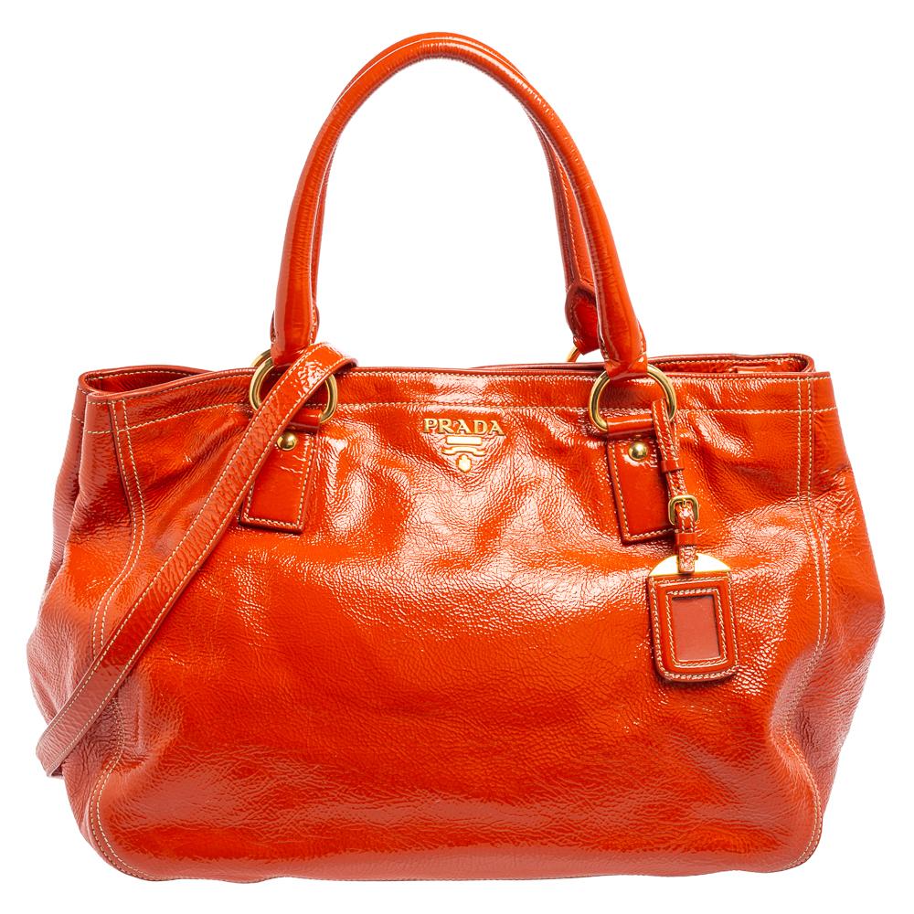 Prada Orange Patent Leather Large Shopping Tote 1