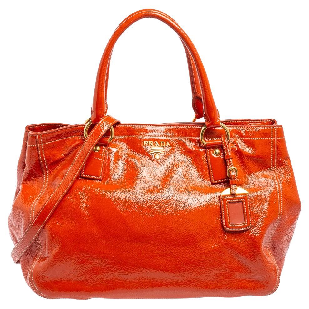 Prada Red Patent Spazzolato Leather Large Double Zip Tote at 1stDibs