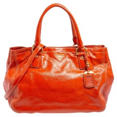 Prada Orange Patent Leather Large Shopping Tote