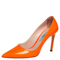 Prada Orange Patent Leather Pointed Toe Pumps Size 36.5