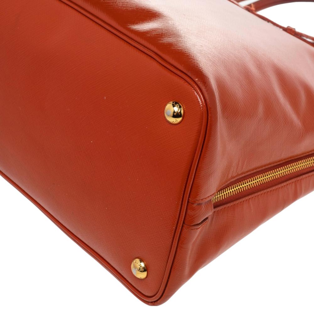 Women's Prada Orange Patent Saffiano Lux Leather Dome Satchel