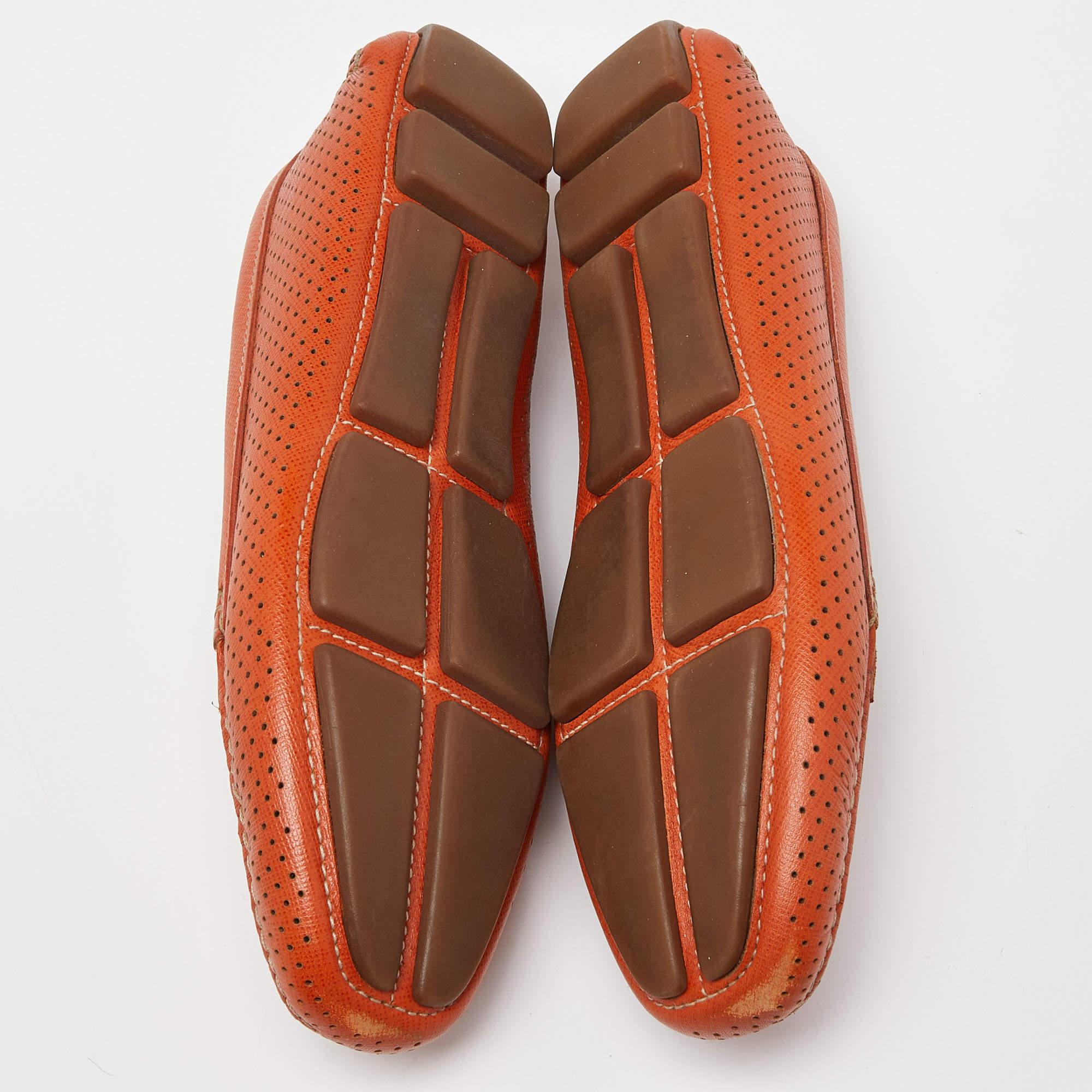 Prada Orange Perforated Leather Penny Loafers Size 36 2