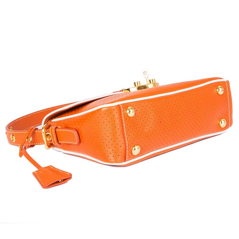 Orange PRADA orange PERFORATED Saffiano leather Baguette Shoulder Bag