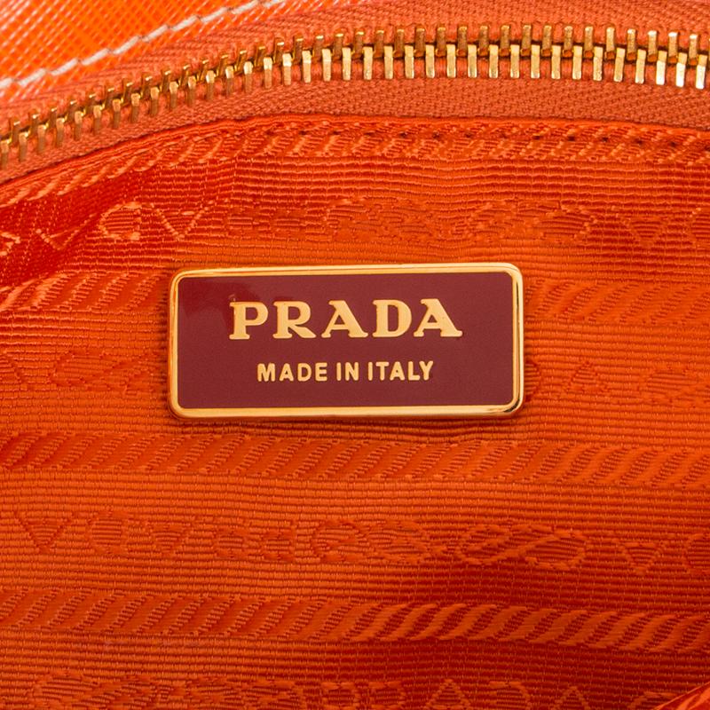 PRADA orange PERFORATED Saffiano leather Baguette Shoulder Bag 1