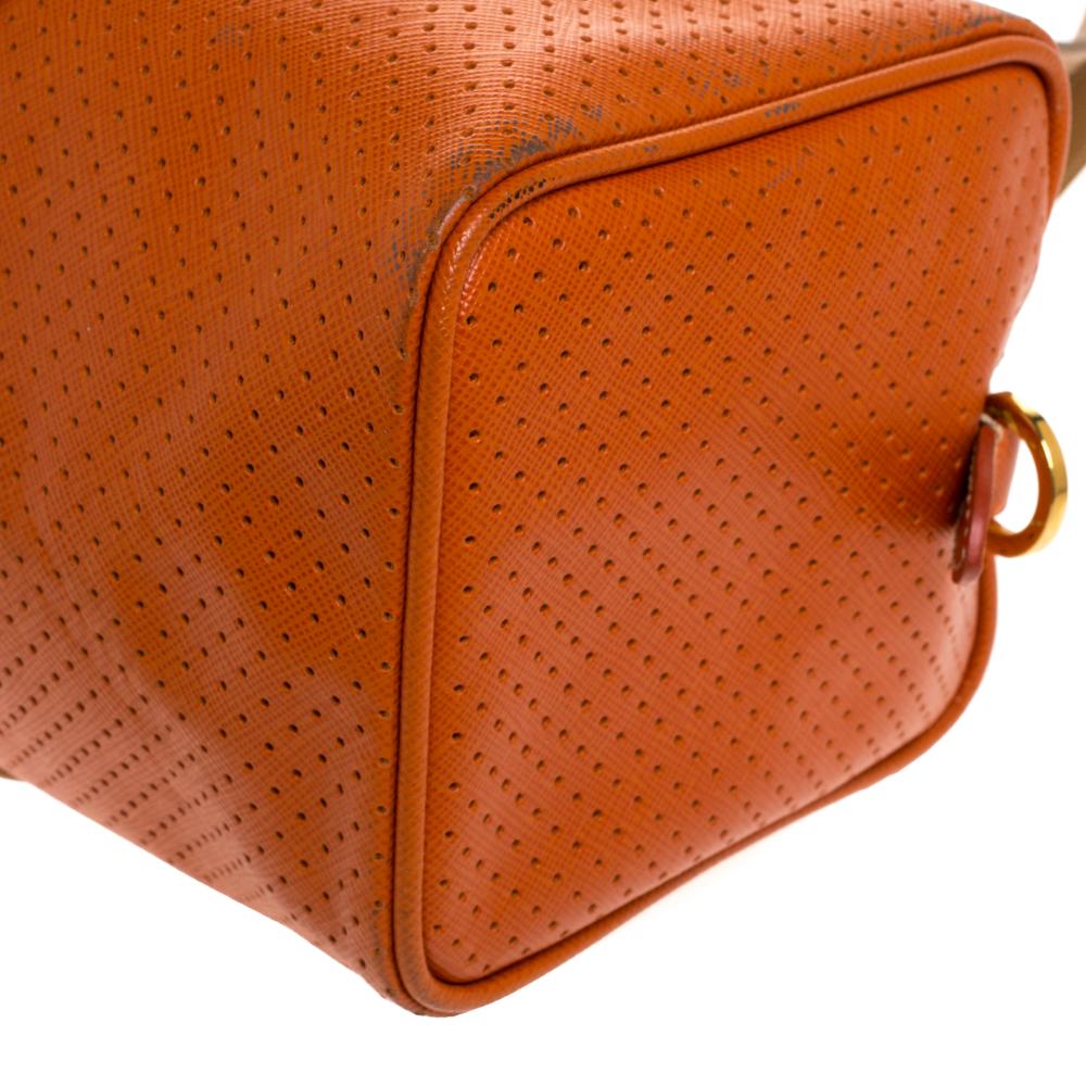 Prada Orange/Pink Perforated Leather Small Fori Striped Boston Bag 1