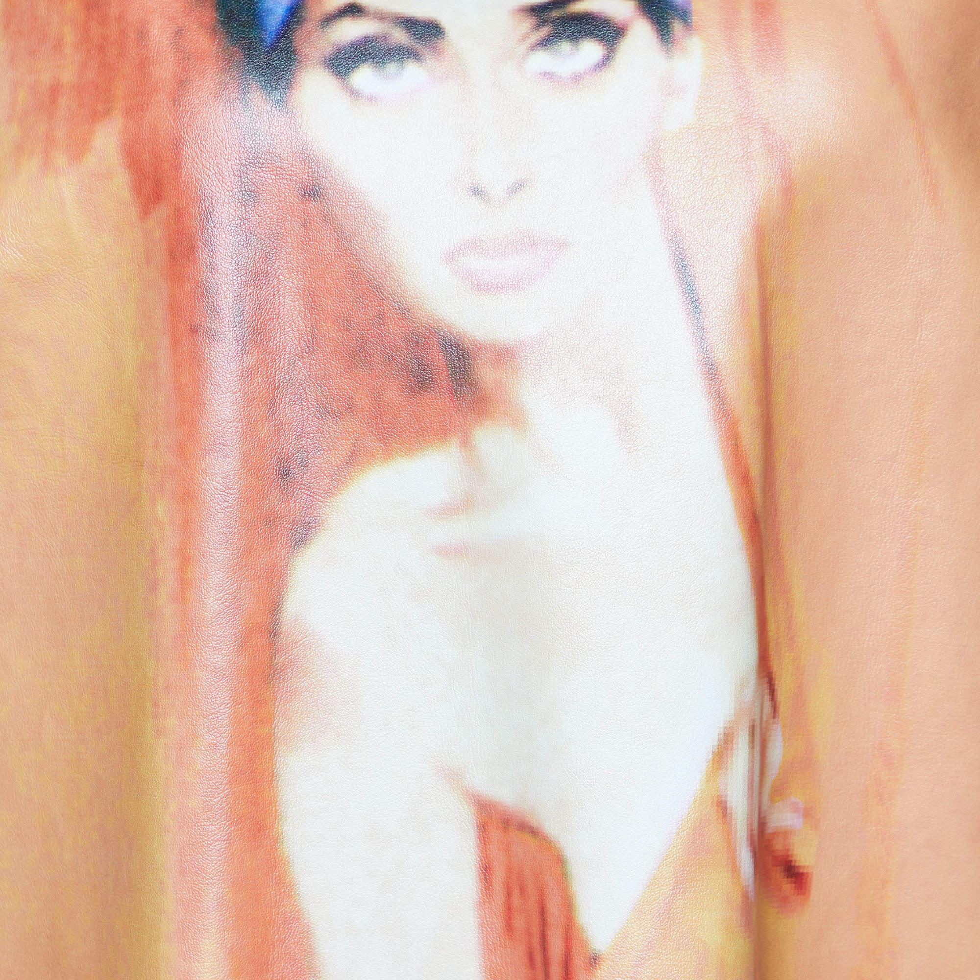 Prada Orange Poster Print Coated Cotton Fur Trimmed Sleeveless Dress M 1
