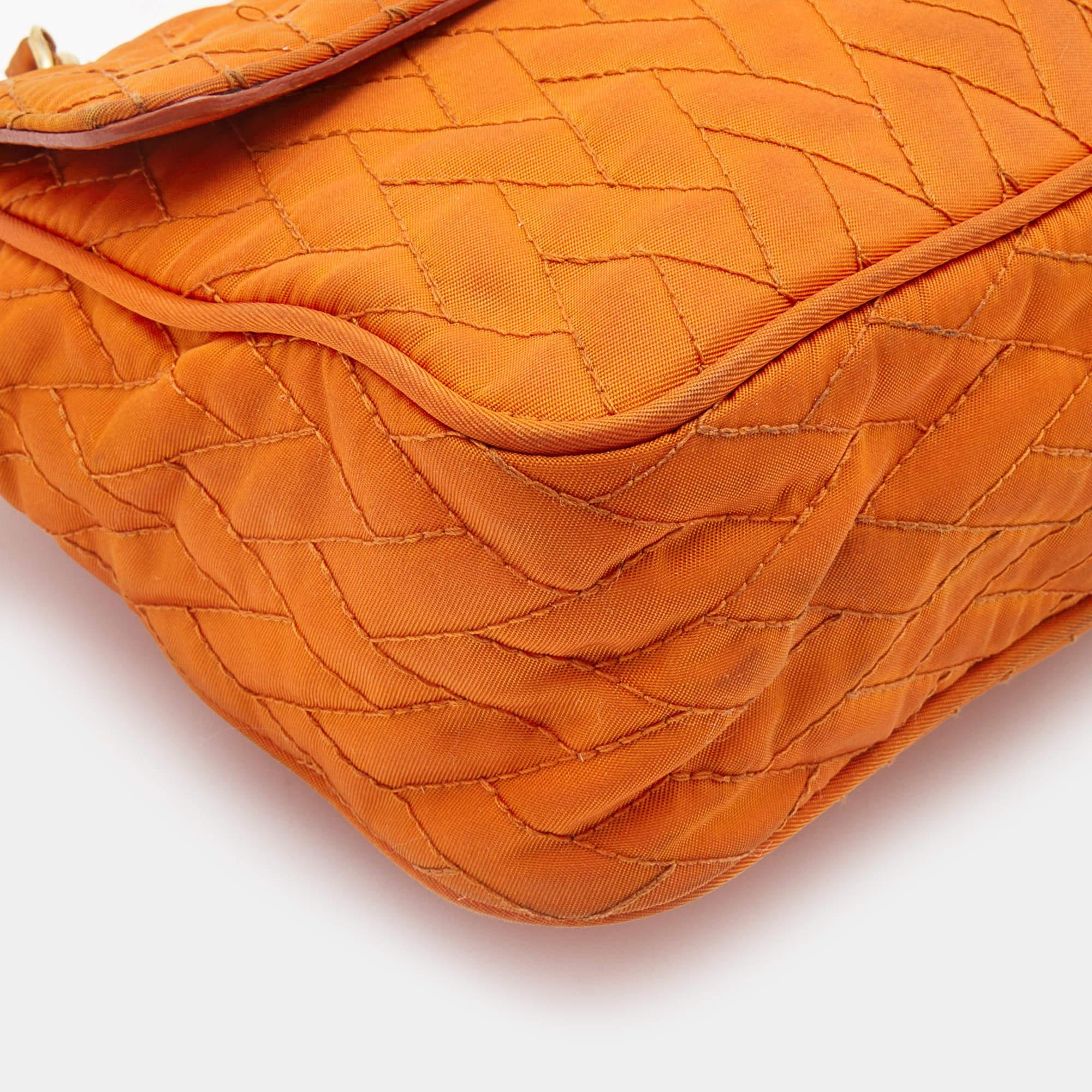 Prada Orange Quilted Nylon Pushlock Flap Chain Shoulder Bag 6