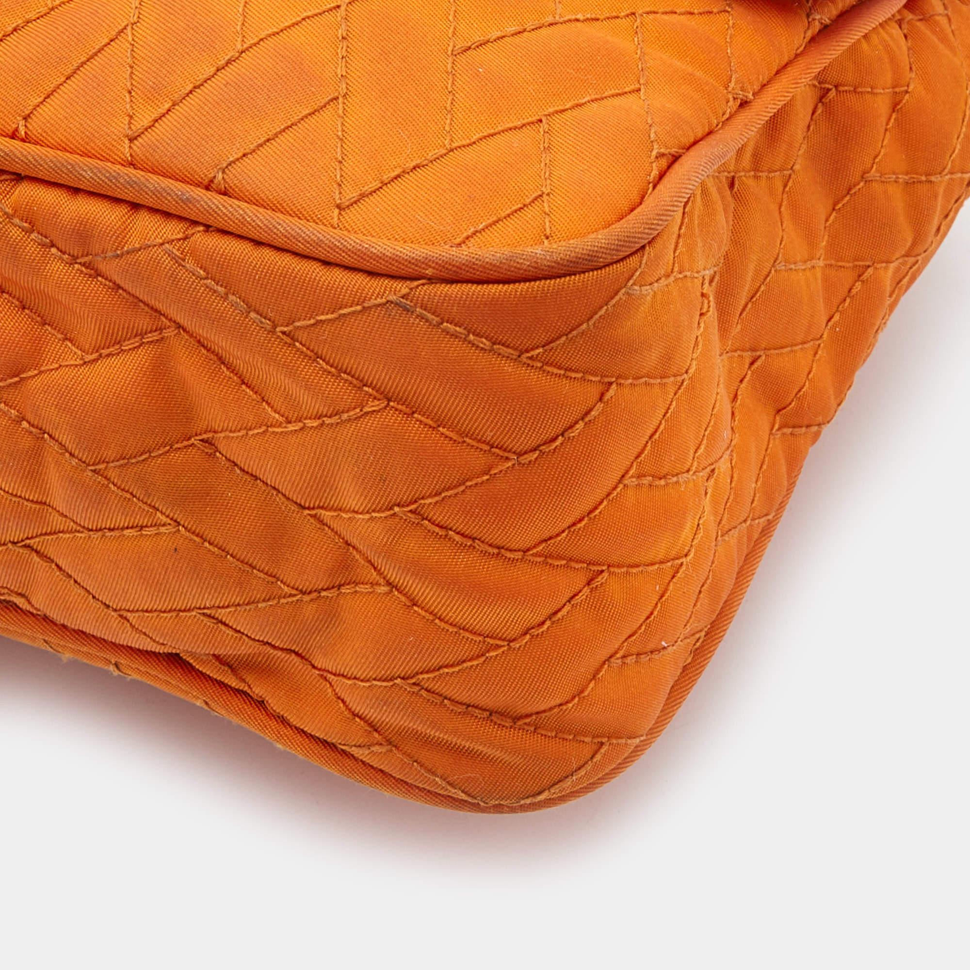 Prada Orange Quilted Nylon Pushlock Flap Chain Shoulder Bag 7