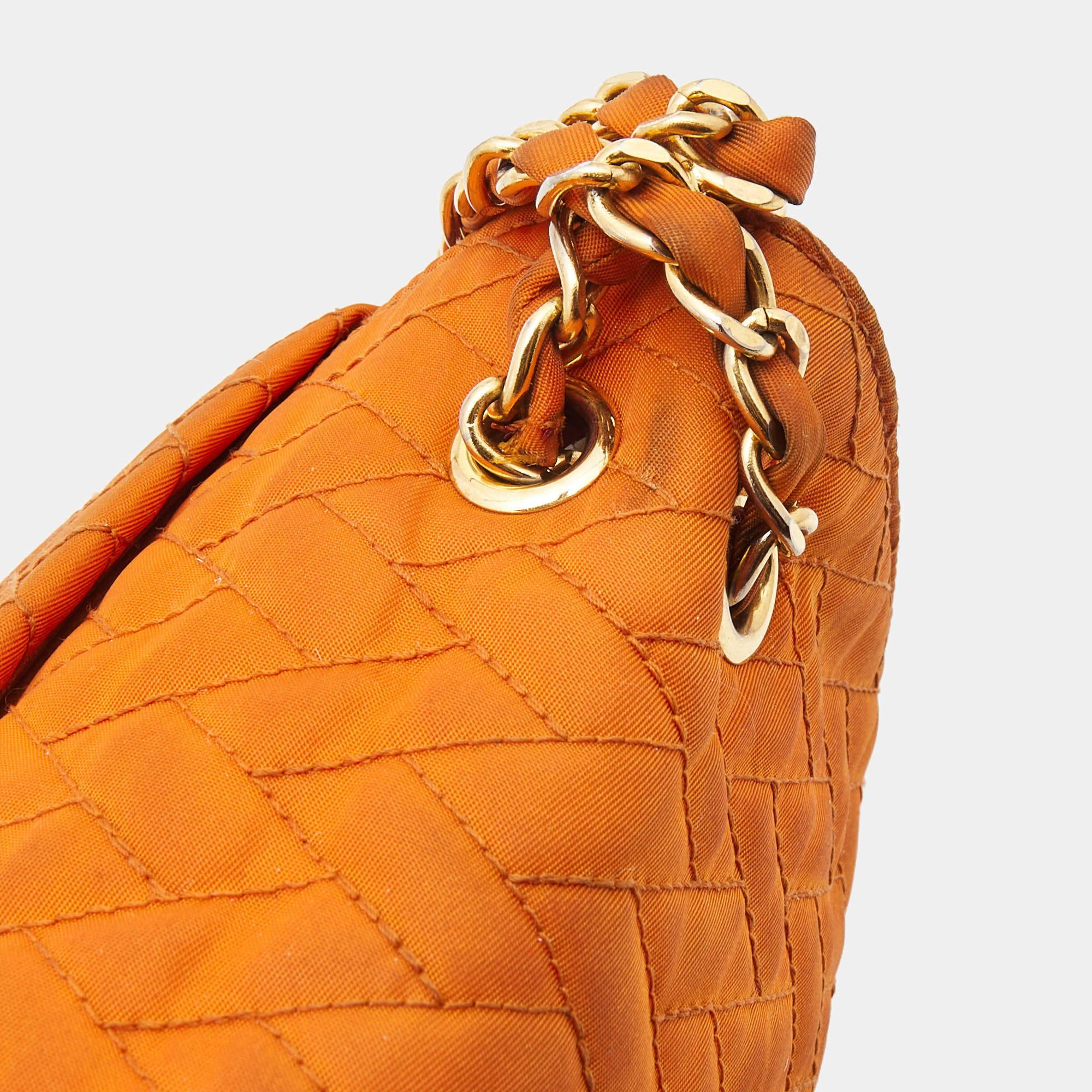 Prada Orange Quilted Nylon Pushlock Flap Chain Shoulder Bag 8