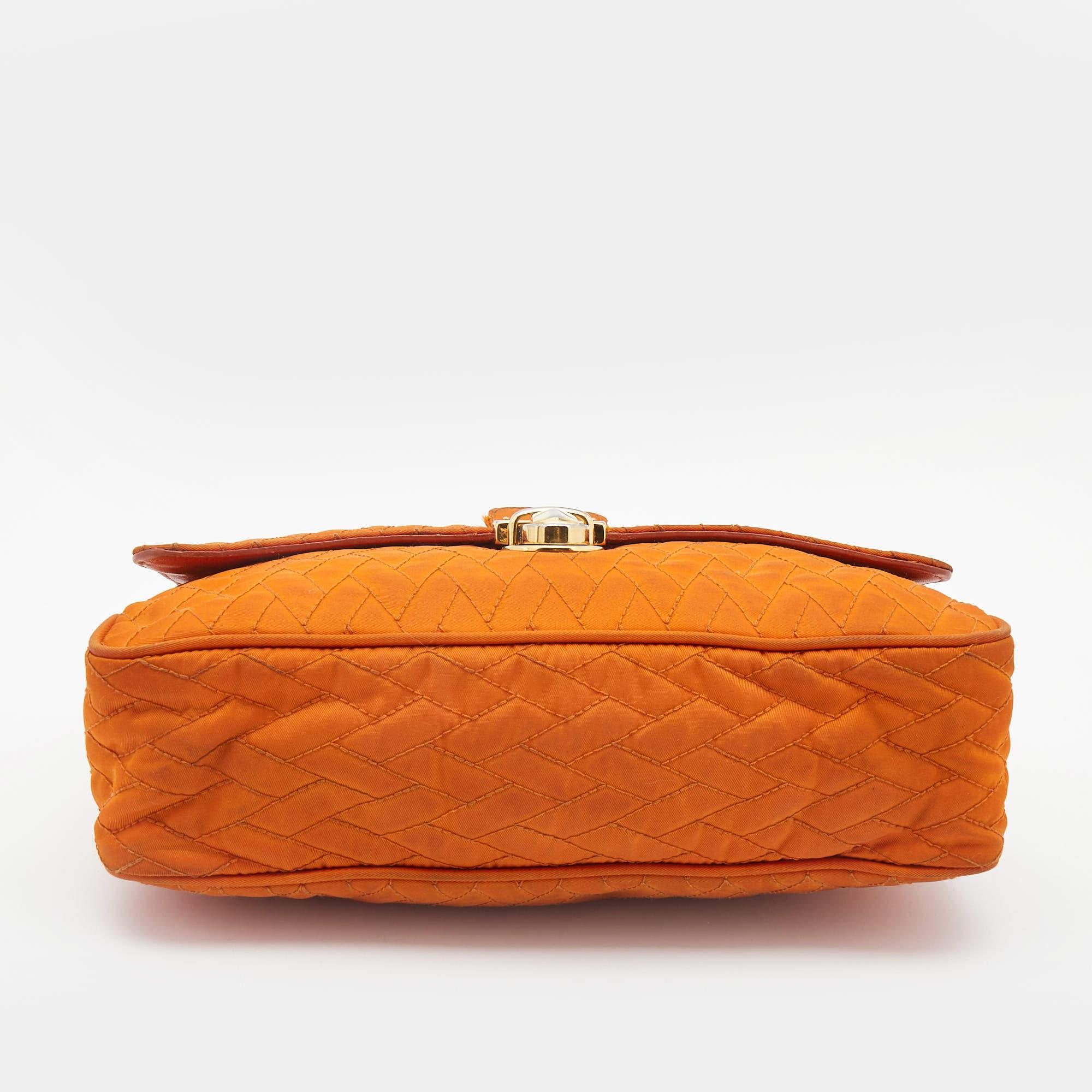 Prada Orange Quilted Nylon Pushlock Flap Chain Shoulder Bag 1