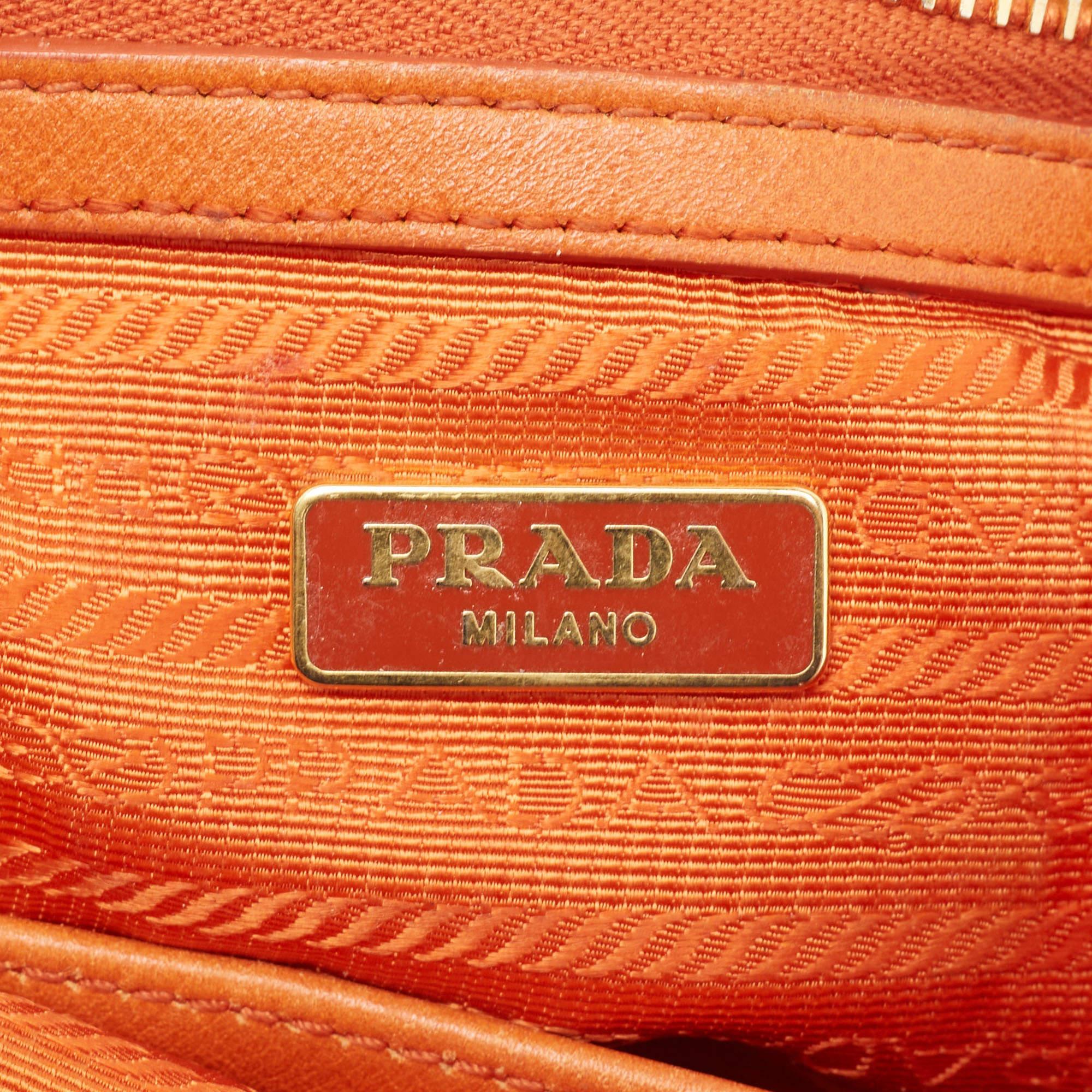 Prada Orange Quilted Nylon Pushlock Flap Chain Shoulder Bag 3