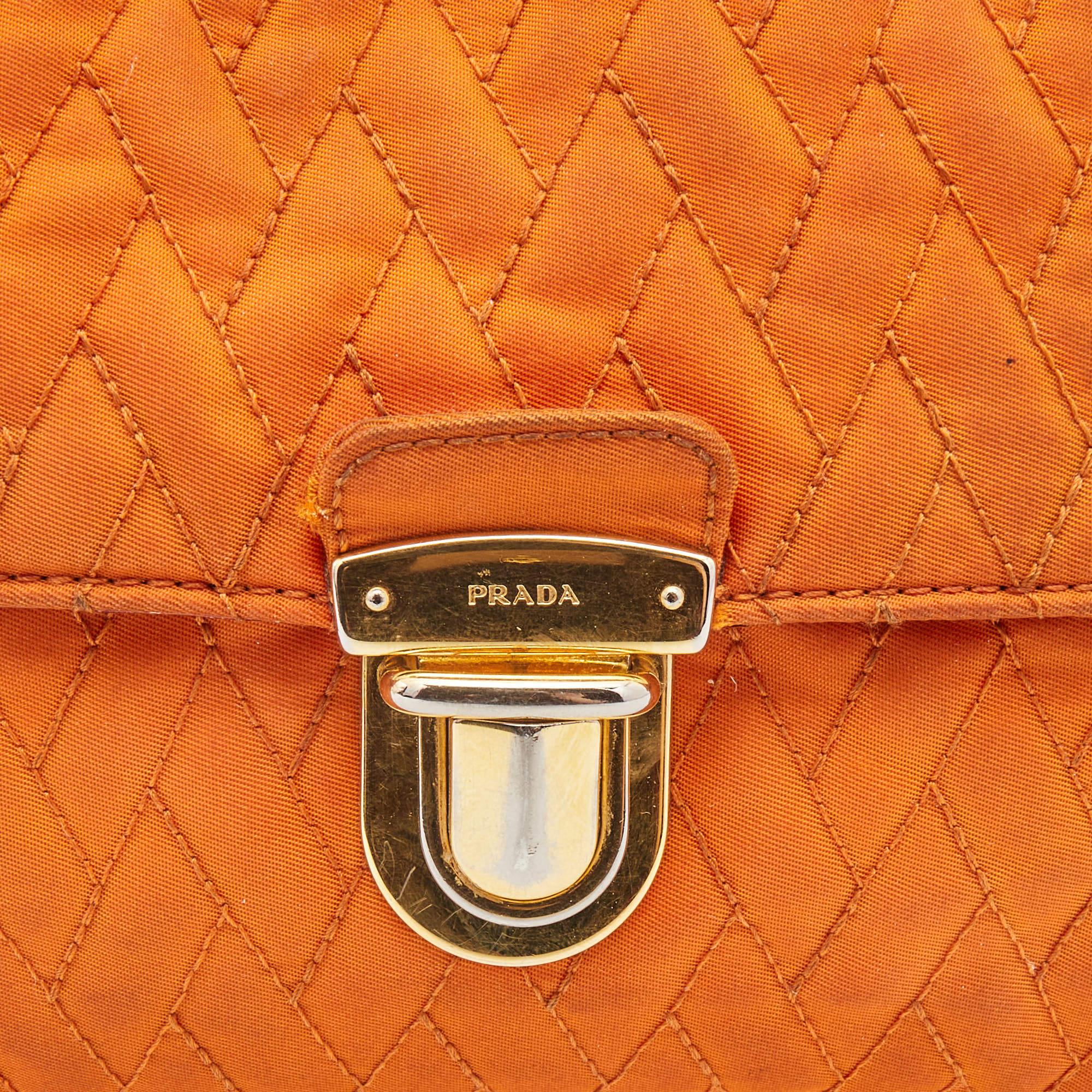 Prada Orange Quilted Nylon Pushlock Flap Chain Shoulder Bag 5