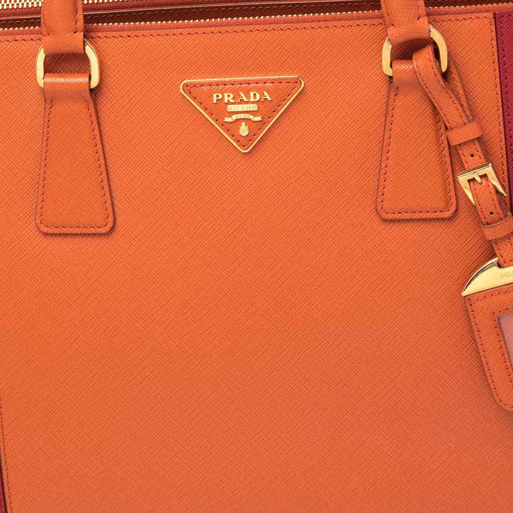 Prada Orange/Red Saffiano Lux Leather Medium Galleria Double Zip Tote 6