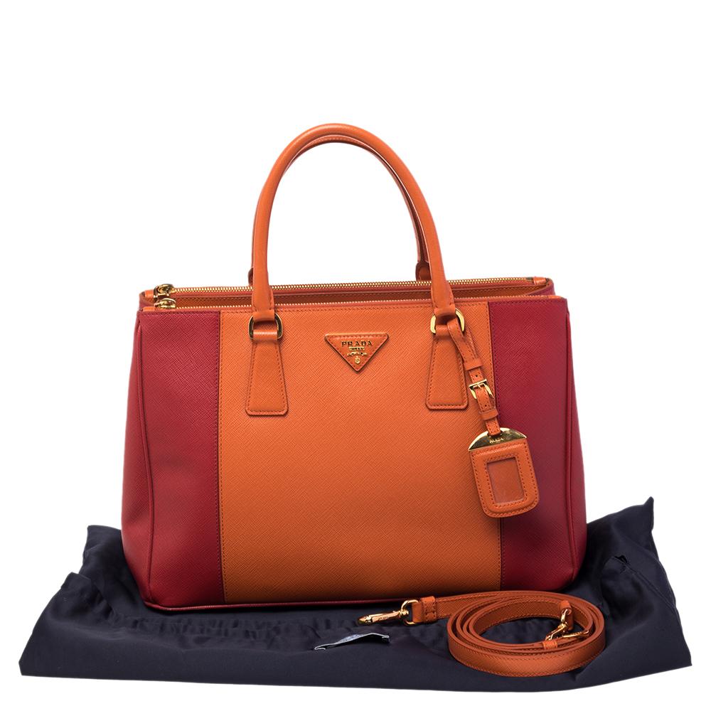 Prada Orange/Red Saffiano Lux Leather Medium Galleria Double Zip Tote 8