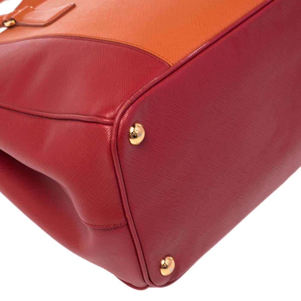 Prada Orange/Red Saffiano Lux Leather Medium Galleria Double Zip Tote 4