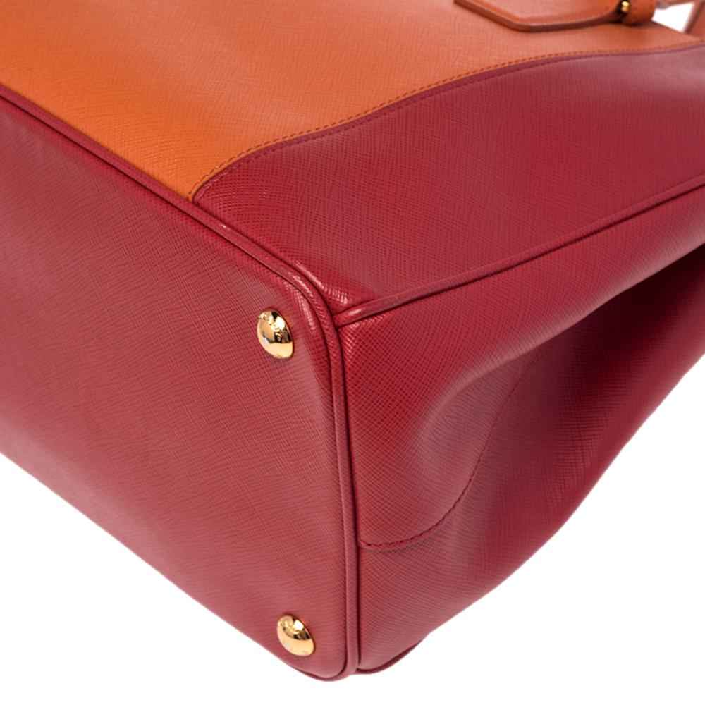 Prada Orange/Red Saffiano Lux Leather Medium Galleria Double Zip Tote 5