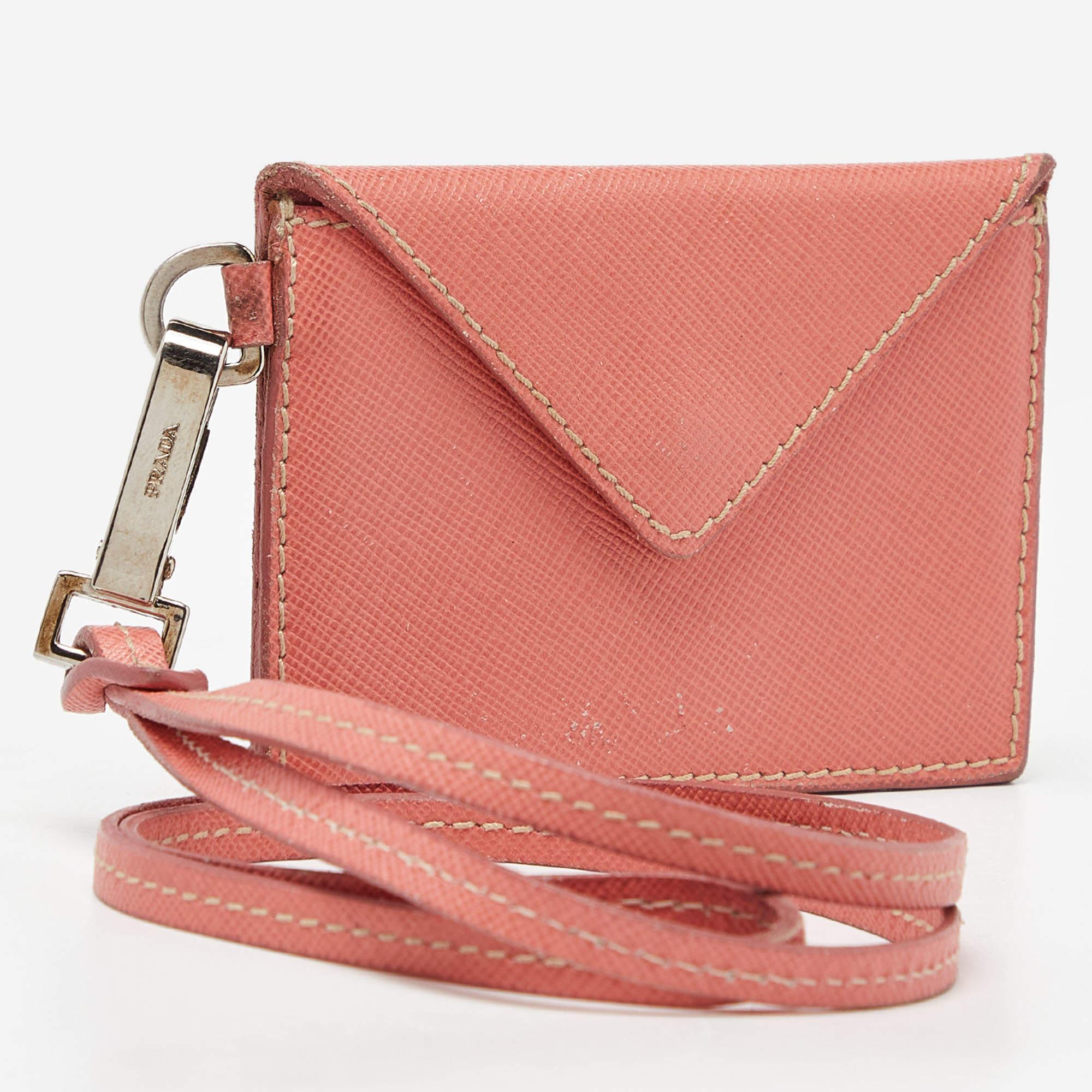 Portacredenciales de piel saffiano naranja de Prada Naranja en venta