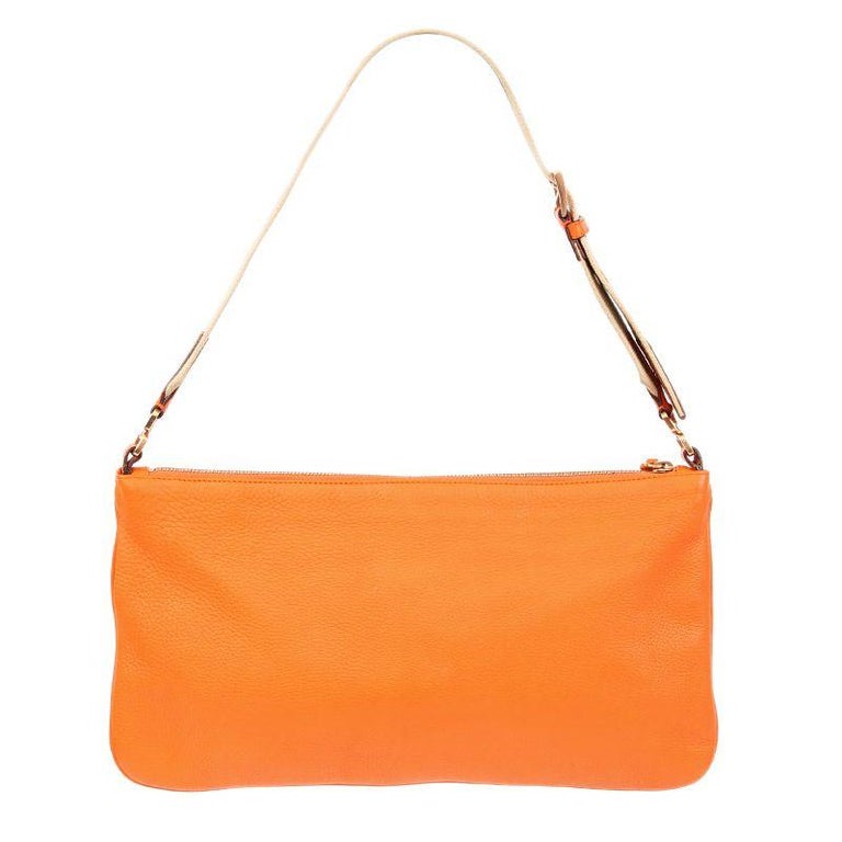 PRADA orange Saffiano leather Baguette Shoulder Bag at 1stDibs