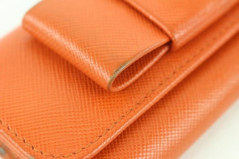 Prada Orange Saffiano Leather Wallet Key Chain