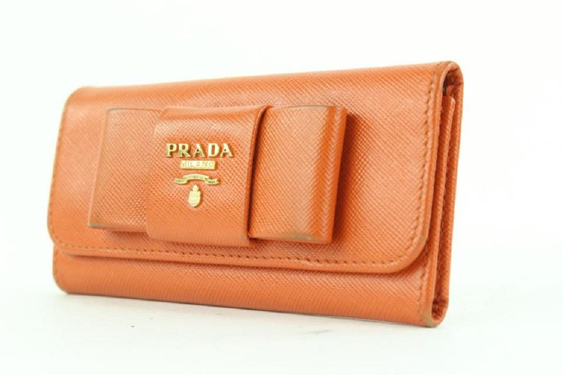 Prada Orange Saffiano Leather Bow 6 Key Holder Wallet Case 