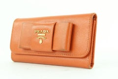 Prada Orange Saffiano Leather Bow 6 Key Holder Wallet Case 354pr525