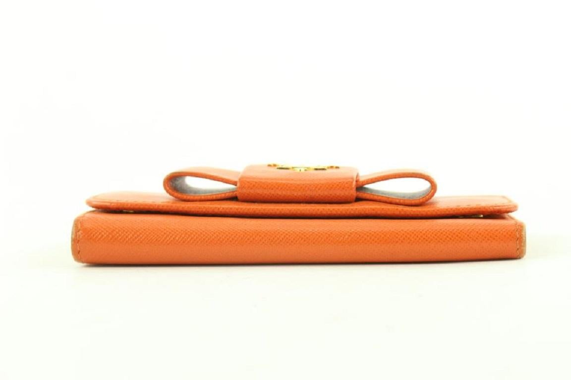 Prada Orange Saffiano Leather Bow 6 Key Holder Wallet Case 354pr525 3