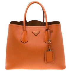 Prada Orange Saffiano Leather Double Handle Tote