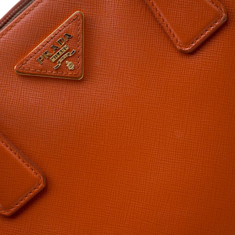 Prada Orange Saffiano Leather Large Double Zip Tote 3