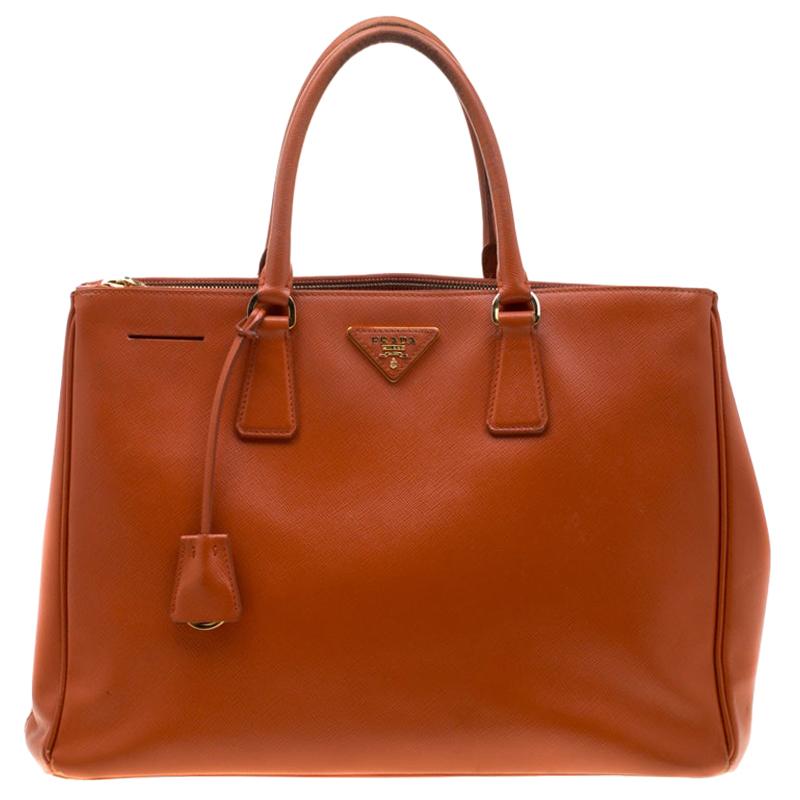 Prada Orange Saffiano Leather Large Double Zip Tote