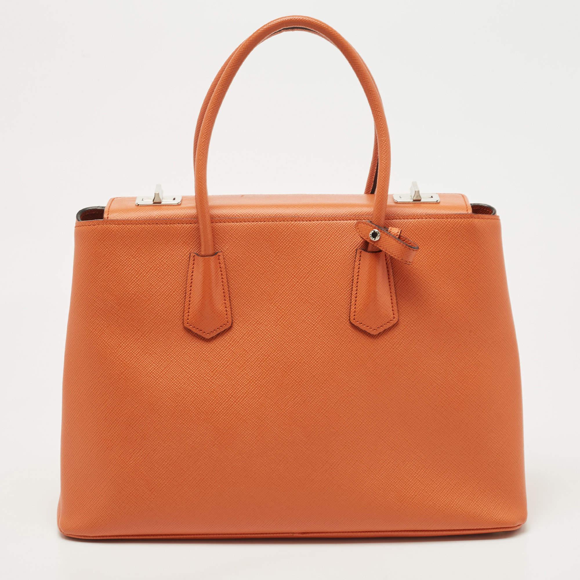 Prada Orange Saffiano Leather Large Twin Tote 7