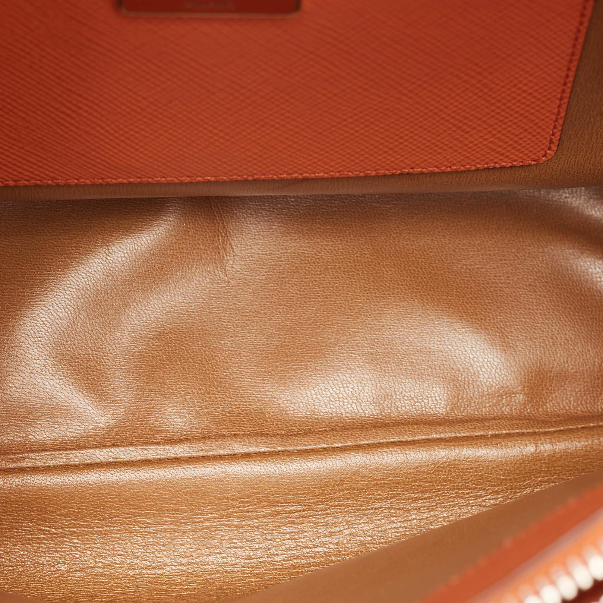 Women's Prada Orange Saffiano Leather Large Twin Tote