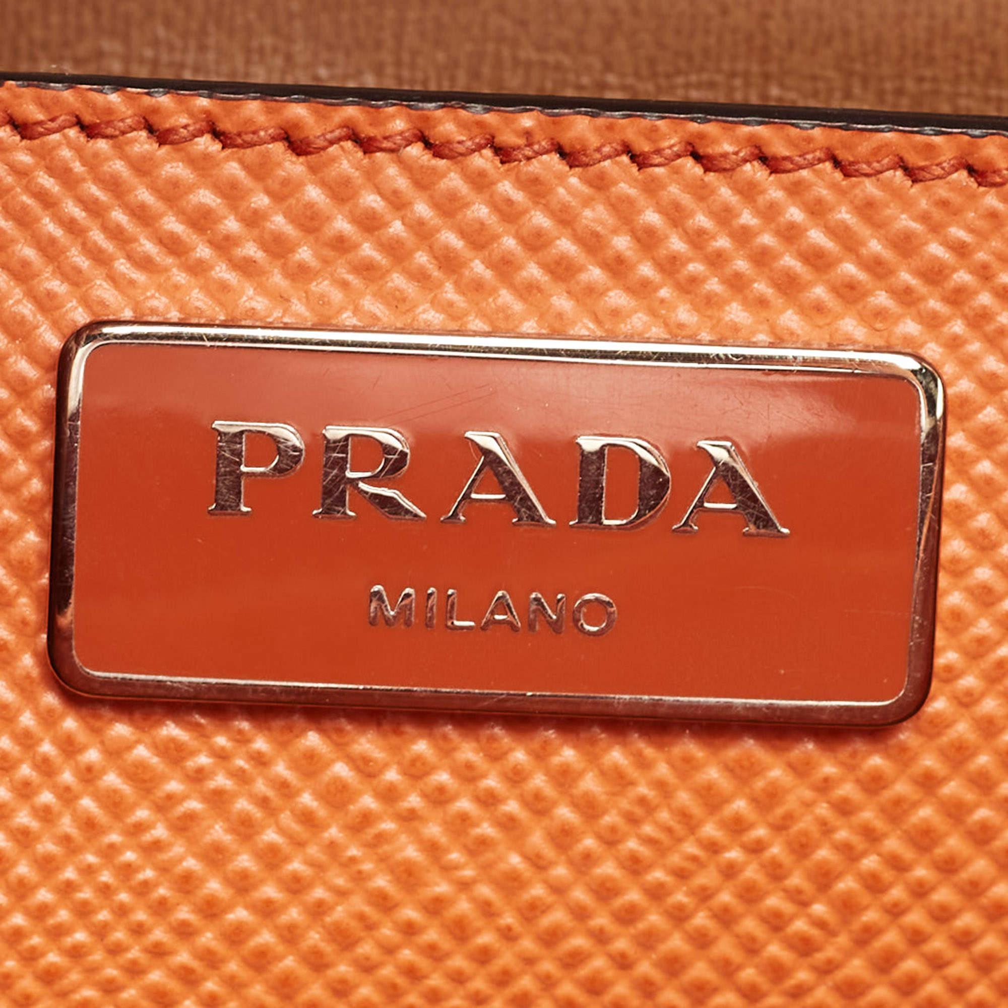 Prada Orange Saffiano Leather Large Twin Tote 1