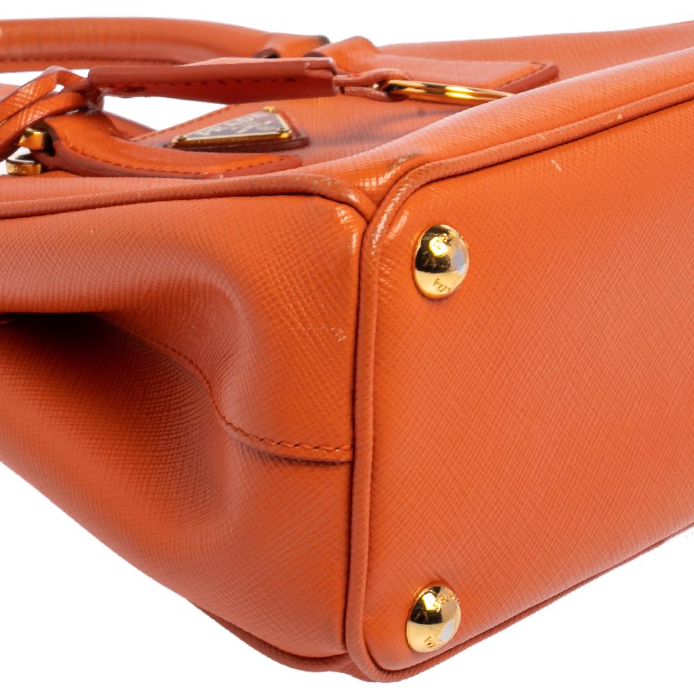 Women's Prada Orange Saffiano Leather Mini Galleria Tote