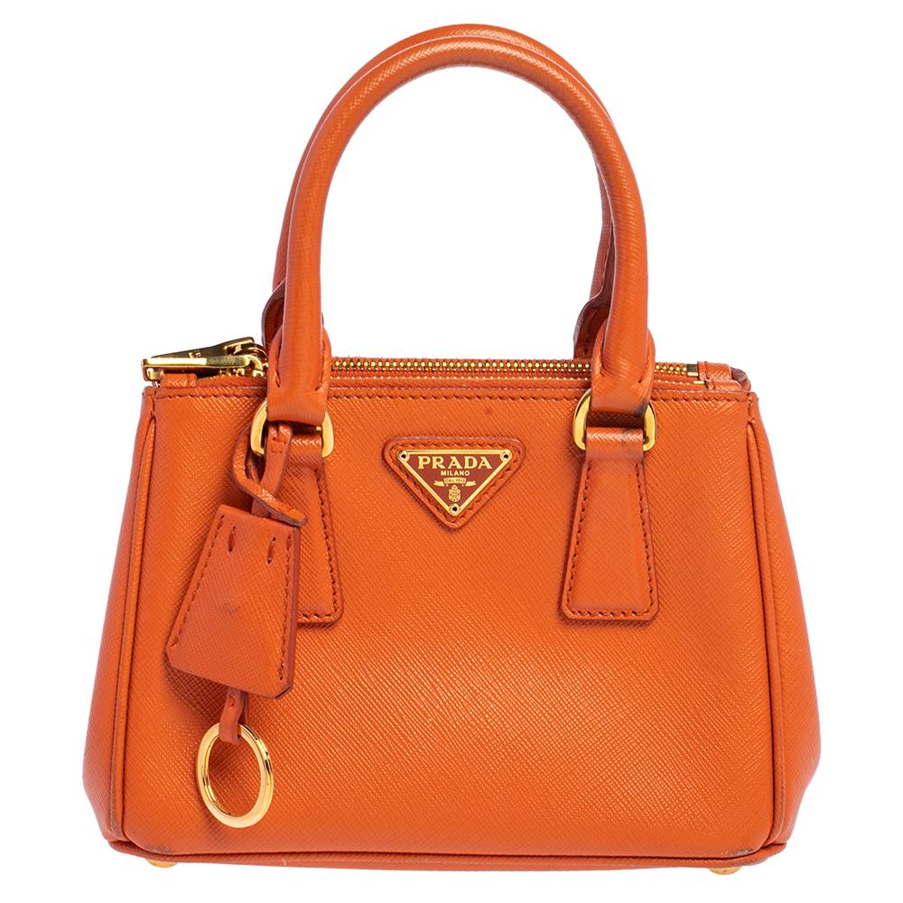 Prada Orange Saffiano Leather Mini Galleria Tote at 1stDibs | orange prada  bag, prada orange bag