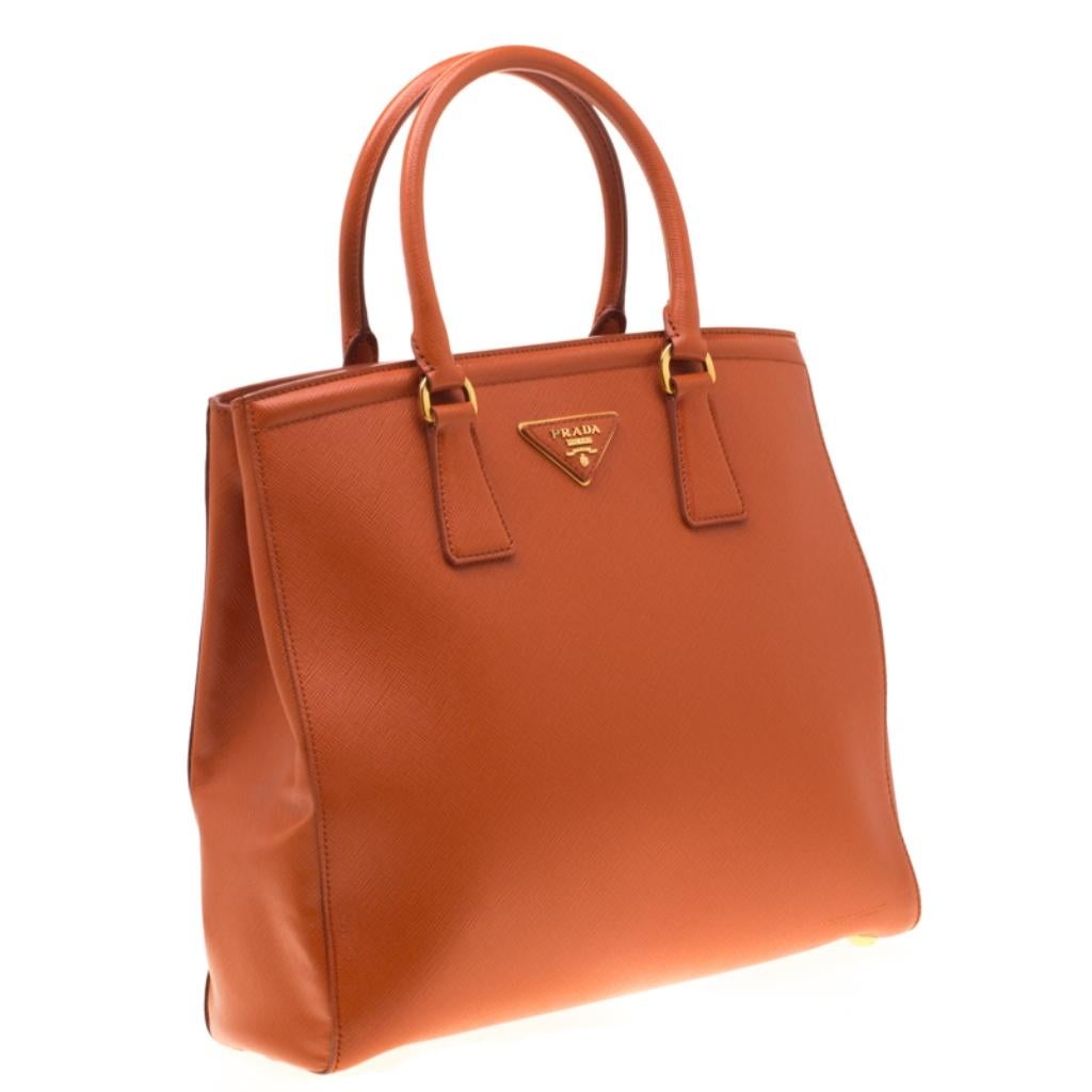 Women's Prada Orange Saffiano Leather Parabole Tote