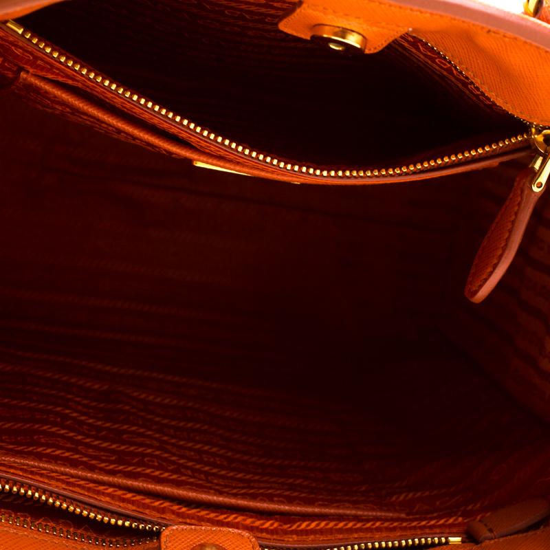 Prada Orange Saffiano Leather Parabole Tote 1