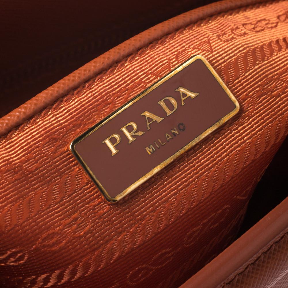 Prada Orange Saffiano Leather Parabole Tote In Good Condition In Dubai, Al Qouz 2