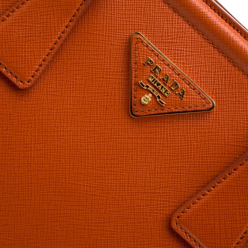 Prada Orange Saffiano Leather Parabole Tote 4