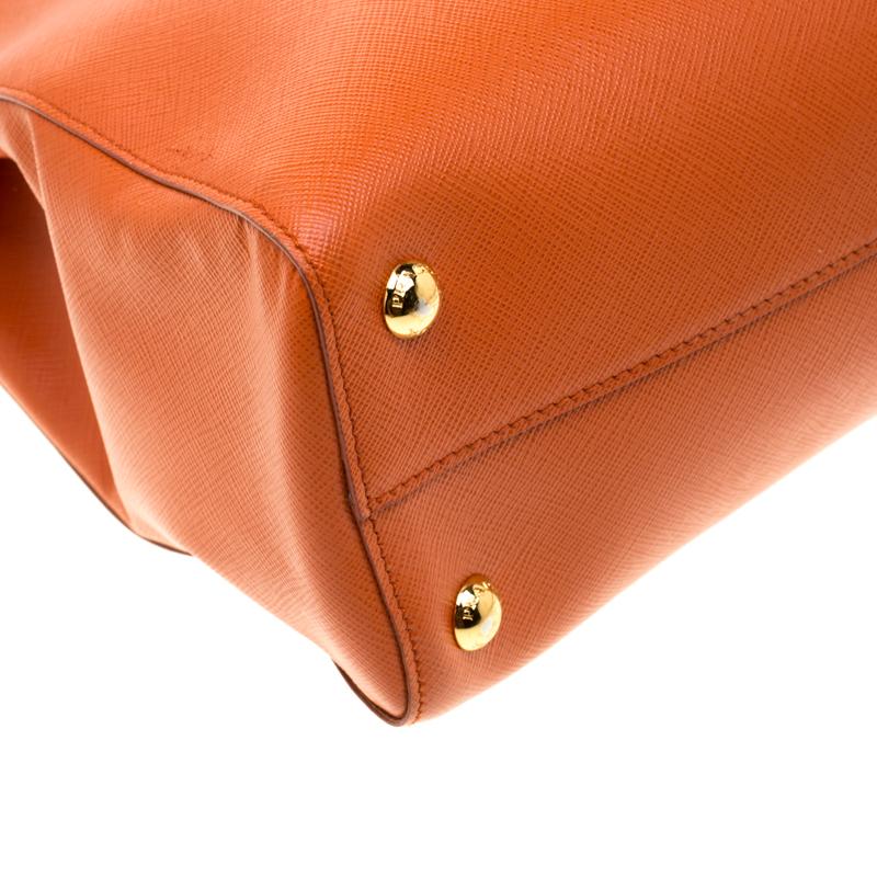 Prada Orange Saffiano Leather Parabole Tote 3