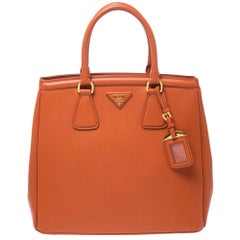 Prada Orange Saffiano Leather Parabole Tote