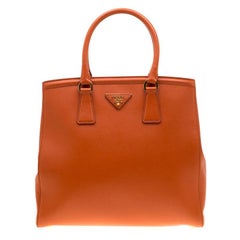 Prada Orange Saffiano Leather Parabole Tote