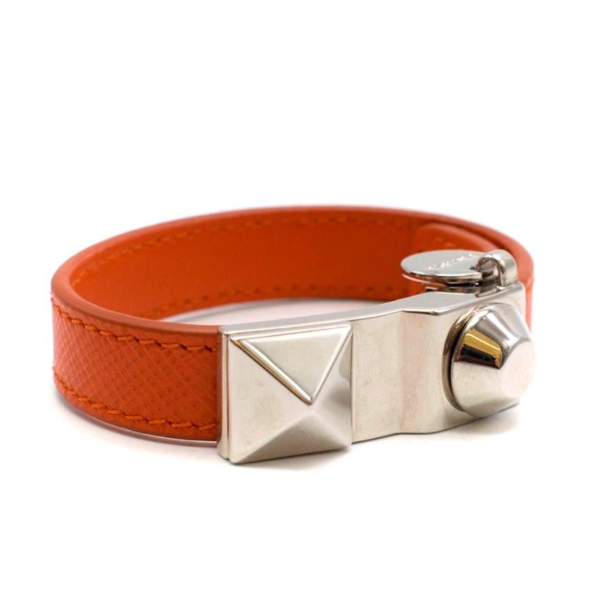 Prada Orange Saffiano Leather Studded Buckle Bracelet In Excellent Condition In London, GB