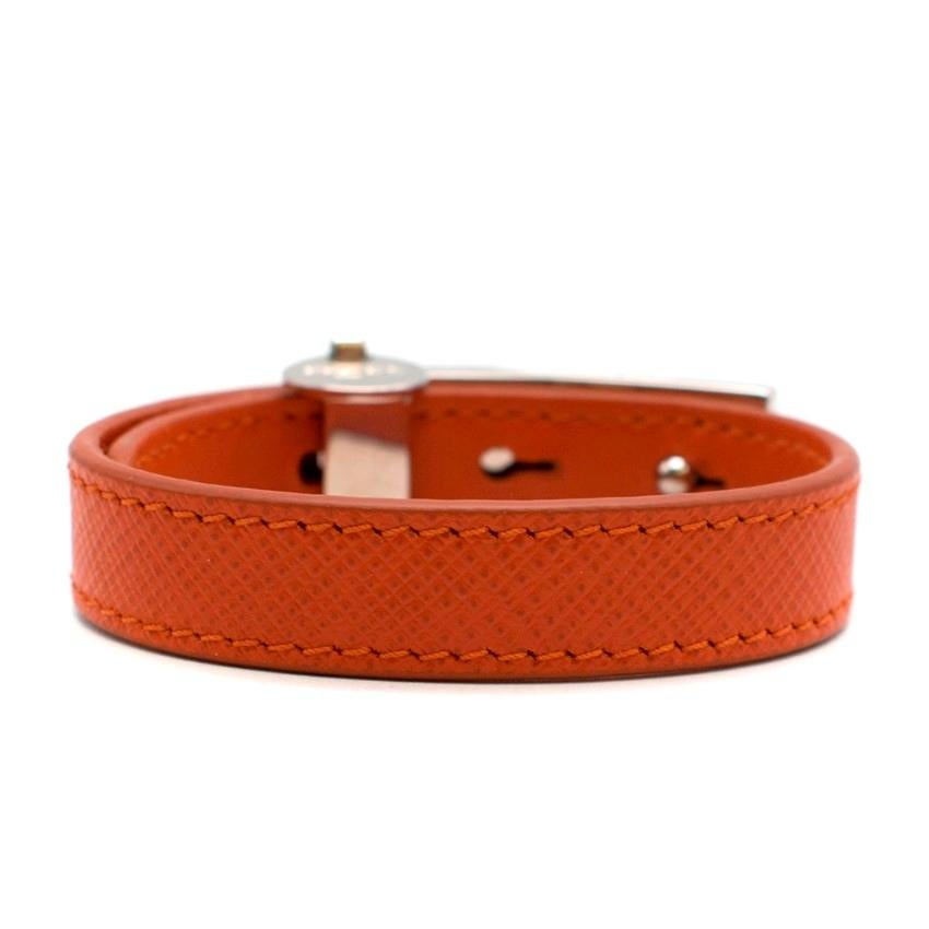 Women's Prada Orange Saffiano Leather Studded Buckle Bracelet
