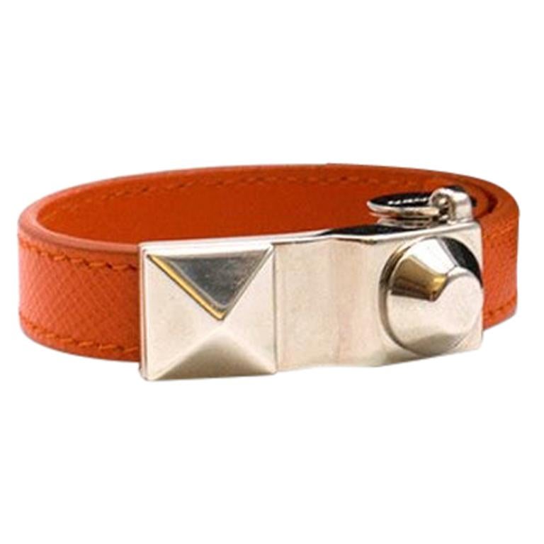 Prada Orange Saffiano Leather Studded Buckle Bracelet