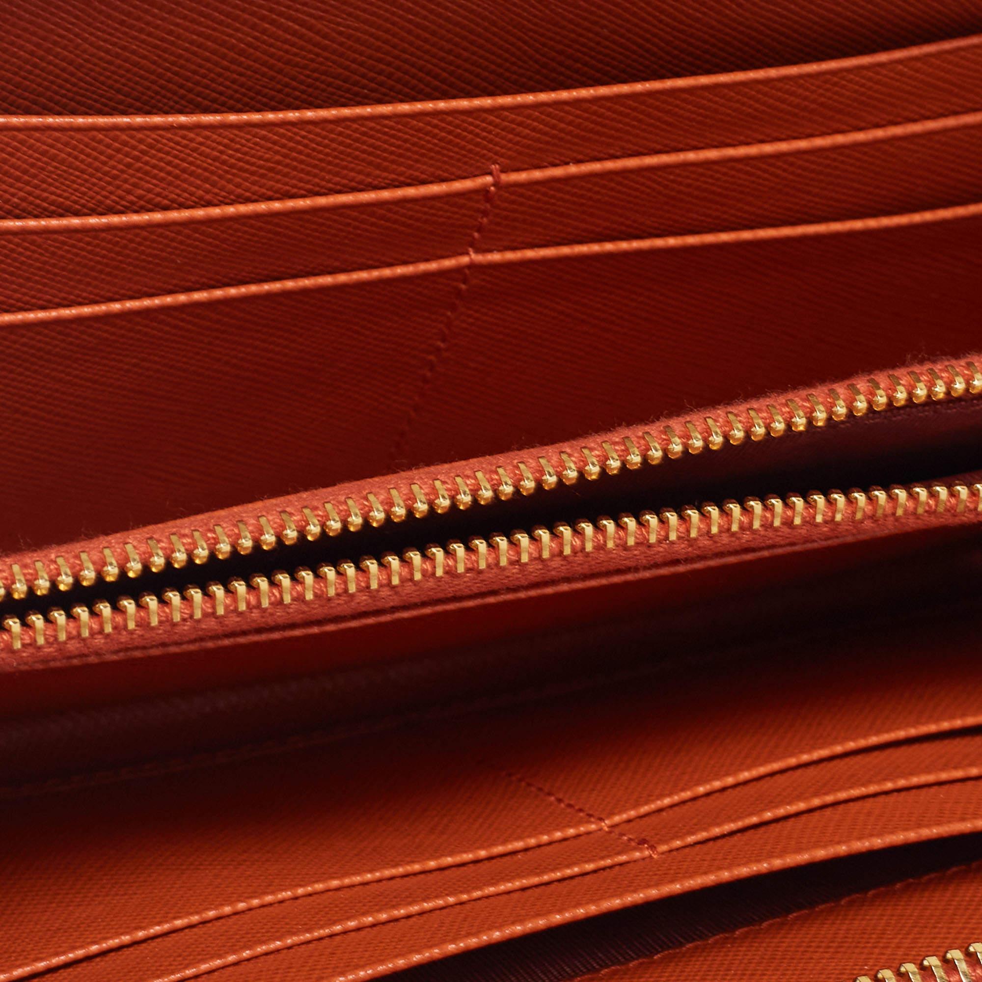 Prada Orange Saffiano Leather Zip Around Continental Wallet 4
