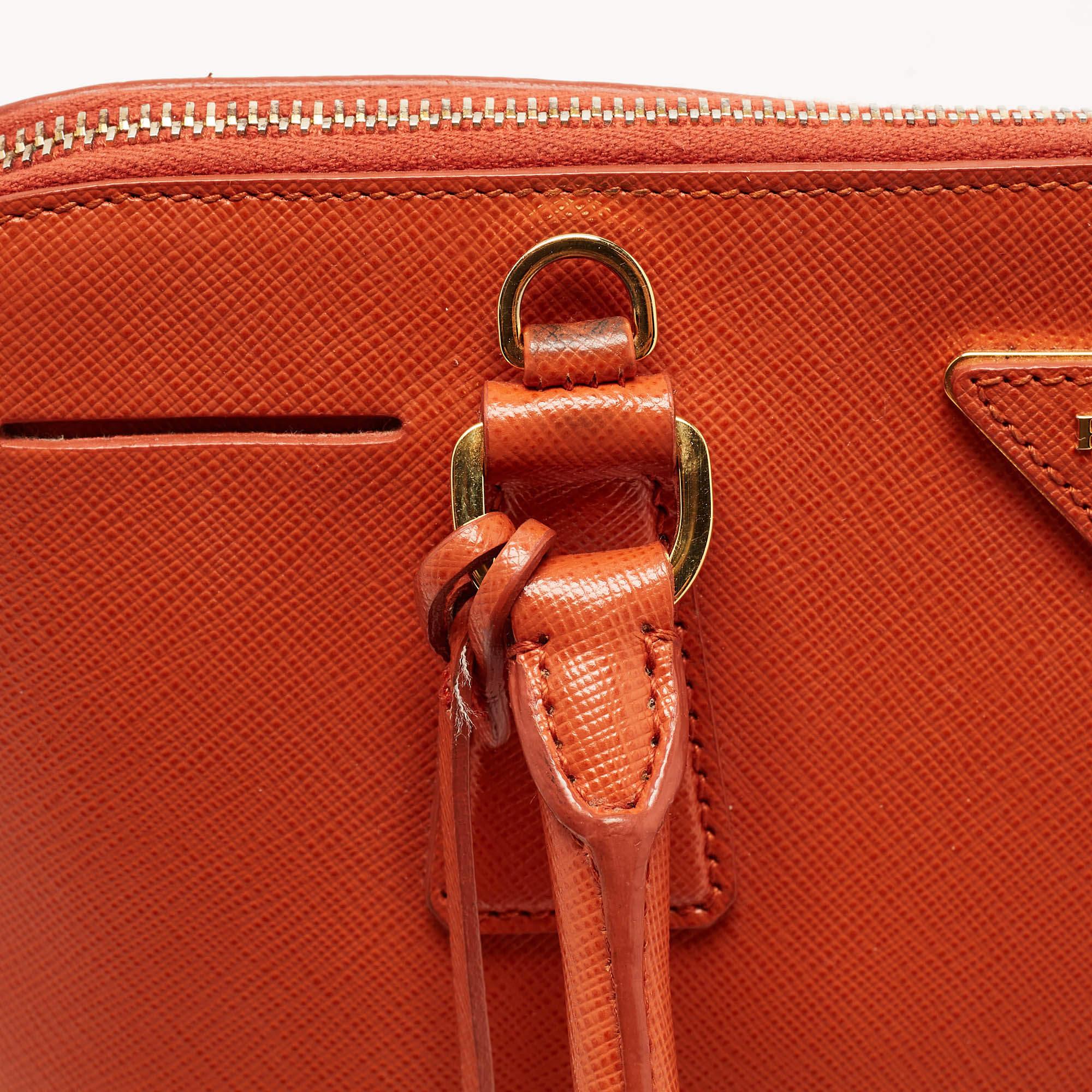 Prada Orange Saffiano Lux Leather Dome Satchel 9