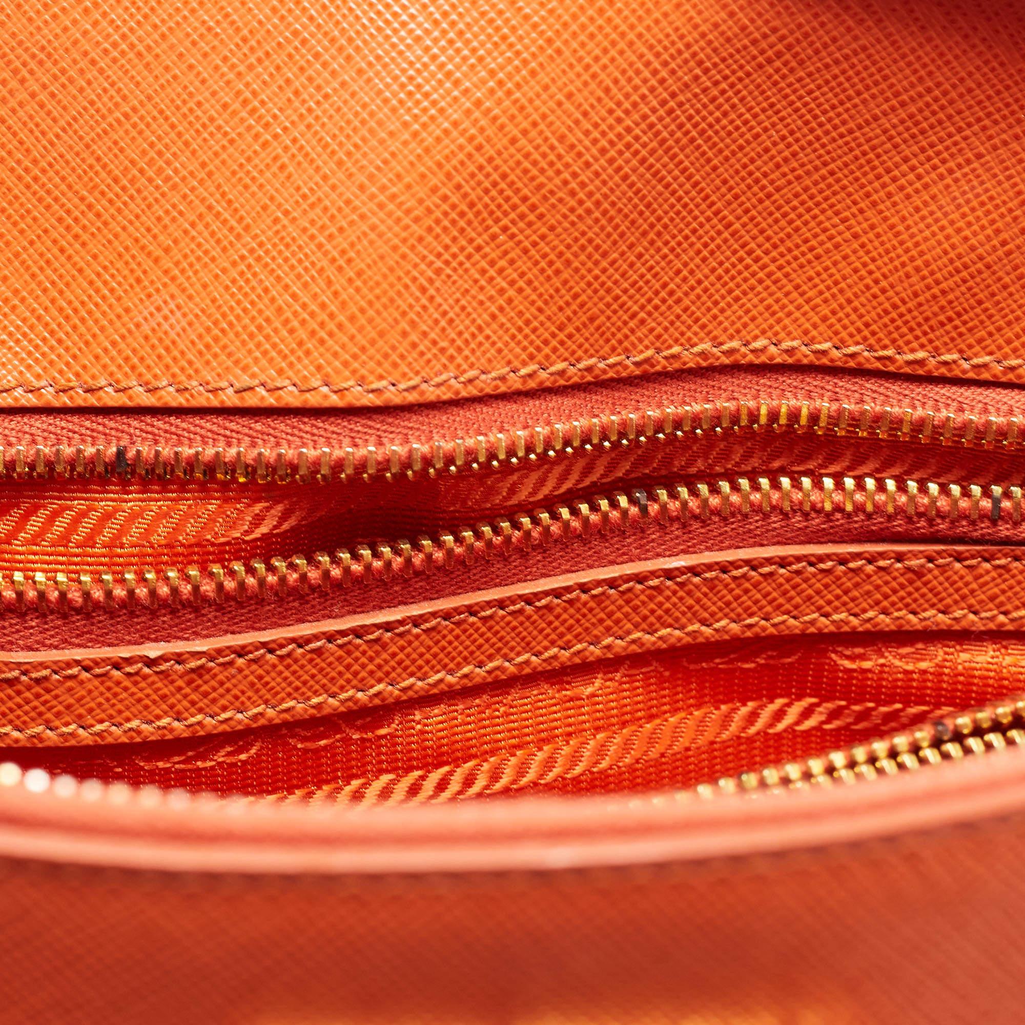 Prada Orange Saffiano Lux Leather Dome Satchel 12