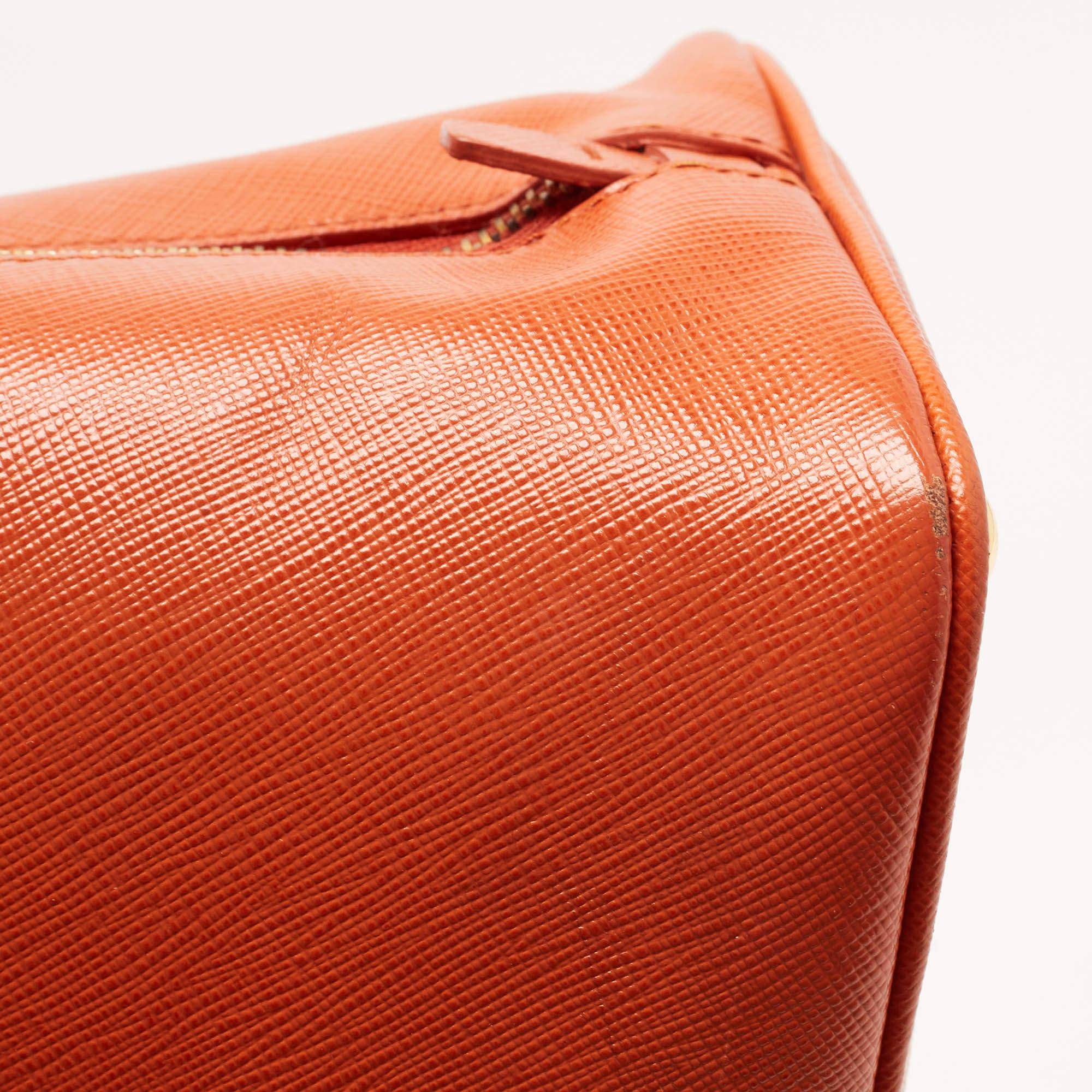 Prada Orange Saffiano Lux Leather Dome Satchel 5